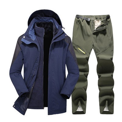 Žieminis slidinėjimo kostiumas vyrams Aukštos kokybės 2 viename striukė + kelnės Rinkiniai Stori Šilti Neperšlampami Vėjui atsparūs snieglenčių paltai