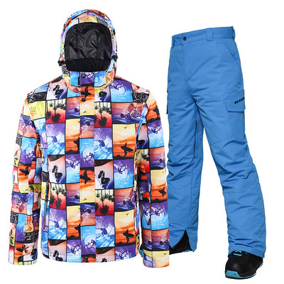 Îmbrăcăminte de schi pentru bărbați coreeană pentru adulți, rezistentă la vânt, caldă și respirabilă, costum de snowboard cu două plăci, costum pentru bărbați