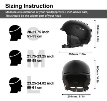 Ρυθμιζόμενο κράνος Snowboarding 3 μεγεθών για σκι για άνδρες, γυναικεία, μαξιλαράκια αυτιών υψηλής ποιότητας Ασφαλές κράνος Snowboard Unisex Προστασία κεφαλής