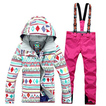 GSOU SNOW Brand Ski Suit 10K Αδιάβροχο παντελόνι+Σετ μπουφάν Χειμερινά αθλητικά πυκνά ρούχα Snowboarding Κοστούμι Snow Σετ ρούχων