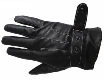 Ръкавици Мъжки зимни кожени черни ръкавици Топли ръкавици с бутони Луксозни мъжки шофьорски кожени ръкавици от естествена кожа Черни