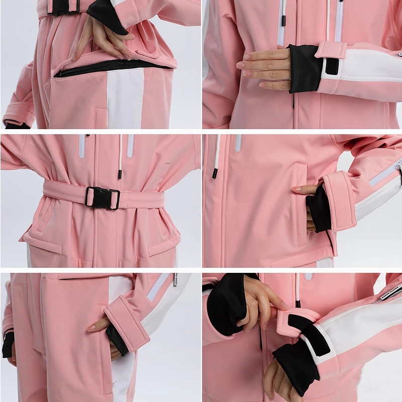 2022 Зимен нов ски костюм Дамски комплект за ски от една част Външно яке за сноуборд мъжки гащеризон Водоустойчив топъл снежен панталон Ски гащеризон