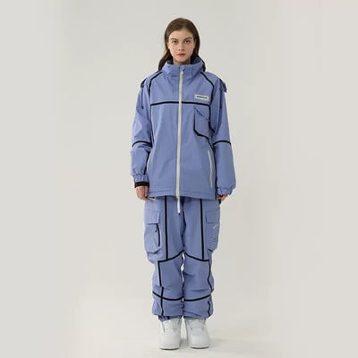 Új síruha női férfi sport snowboard dzseki overál meleg kapucnis síkészlet szélálló vízálló téli ruházat hónadrág