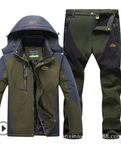 Žieminis slidinėjimo kostiumas vyrams, atsparus vėjui, vandeniui atsparus snieglenčių striukė ir kelnės, ypač šiltas šiluminės vilnos sniego kostiumas