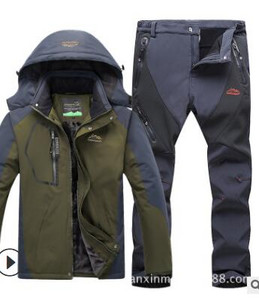 Žieminis slidinėjimo kostiumas vyrams, atsparus vėjui, vandeniui atsparus snieglenčių striukė ir kelnės, ypač šiltas šiluminės vilnos sniego kostiumas