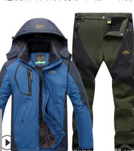 Žieminis slidinėjimo kostiumas vyrams, atsparus vėjui, vandeniui atsparus snieglenčių striukė ir kelnės, ypač šiltas šiluminės vilnos sniego kostiumas
