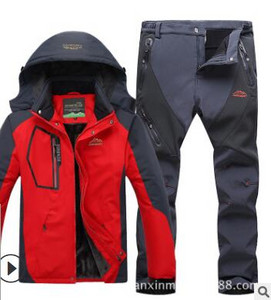 Žieminis slidinėjimo kostiumas vyrams, atsparus vėjui, vandeniui atsparus snieglenčių striukė ir kelnės, ypač šiltas šiluminės vilnos sniego kostiumas