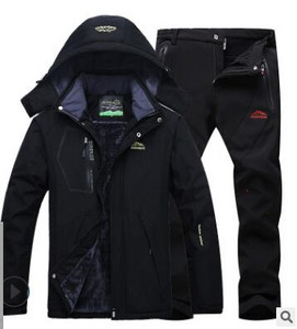 Žieminis slidinėjimo kostiumas vyrams, atsparus vėjui, vandeniui atsparus snieglenčių striukė ir kelnės, ypač šiltas šiluminės vilnos sniego kostiumas