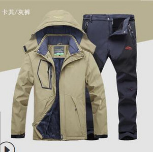 Žieminis slidinėjimo kostiumas vyrams, atsparus vėjui, vandeniui atsparus snieglenčių striukė ir kelnės, ypač šiltas šiluminės vilnos sniego kostiumas