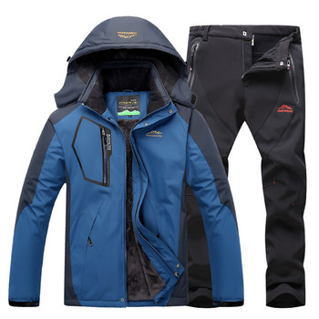 Χειμερινή ανδρική στολή για σκι αντιανεμικό αδιάβροχο μπουφάν και παντελόνι για σνόουμπορντ Υπαίθριο Υπαίθριο Σούπερ ζεστό θερμικό φλις κοστούμι χιονιού