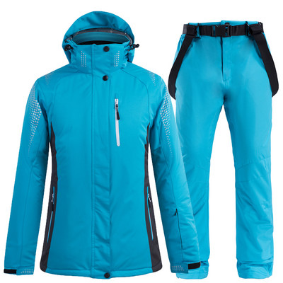 -30 Blue Pure Colors Moteriški ir vyriški sniego kostiumai, snieglenčių drabužiai, žieminiai, vandeniui atsparūs kostiumai, slidinėjimo rinkiniai striukė + kelnės diržui