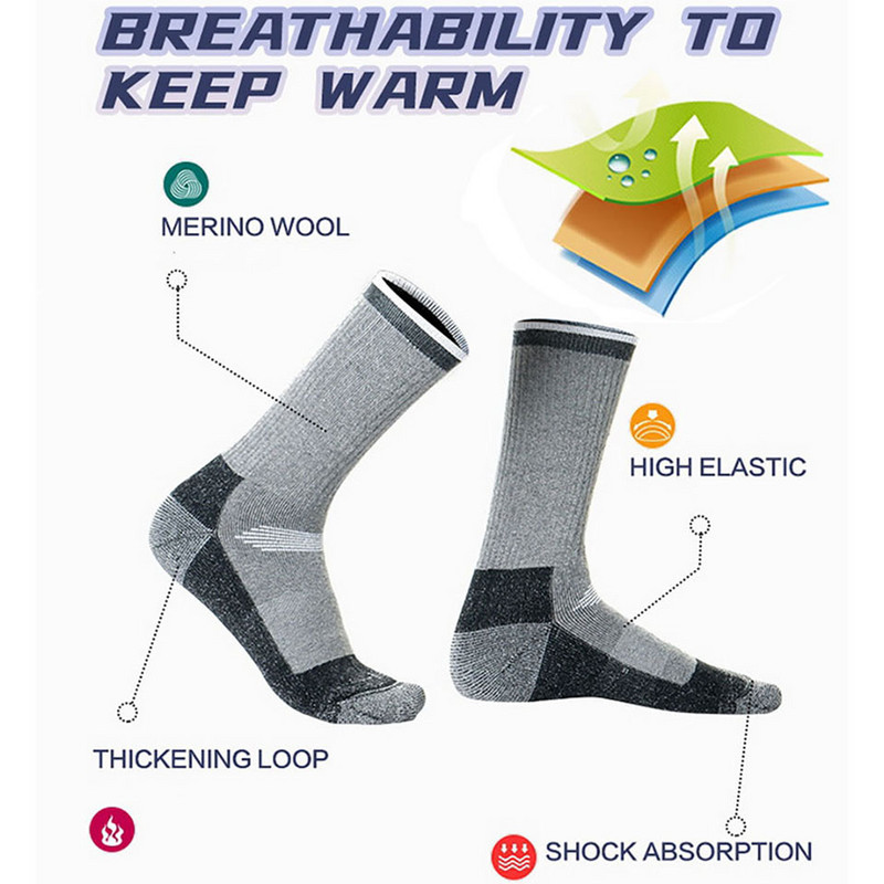GOBYGO 2 pár Merinó gyapjú meleg sízokni Téli Férfi Női Szabadtéri Sport Puha Túra Snowboard Hosszú Tubus Vastag Termoszokni