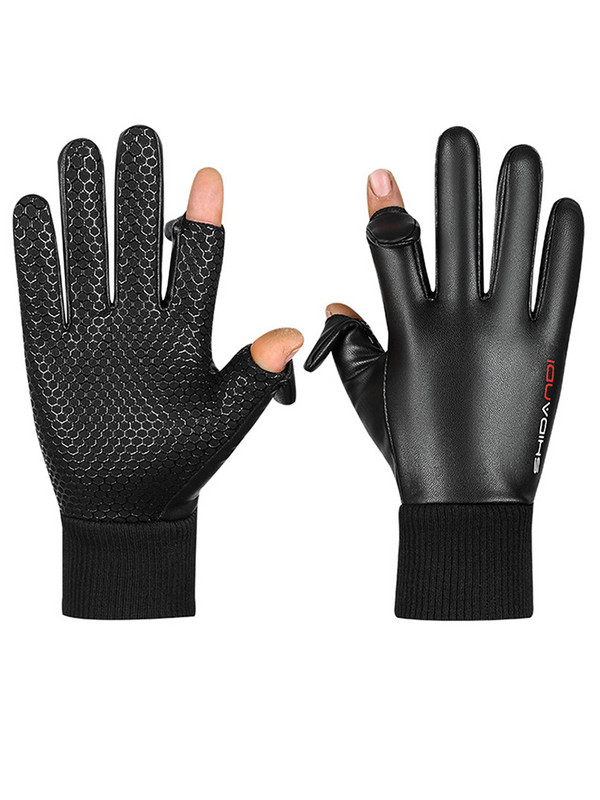 Унисекс кожени ръкавици Черен кашмирен ветроустойчив водоустойчив сензорен екран Топли вълнени ръкавици