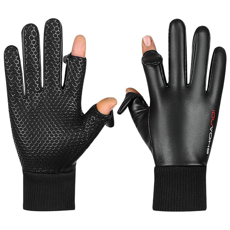 Унисекс кожени ръкавици Черен кашмирен ветроустойчив водоустойчив сензорен екран Топли вълнени ръкавици