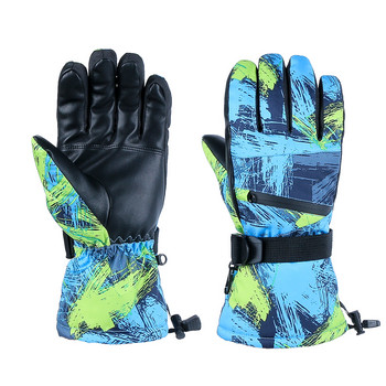 Популярни зимни ръкавици за сноуборд моторни шейни Графити Дизайн на открито Мъже Жени Дами Сензорен екран Сини ски Сняг Топли ръкавици