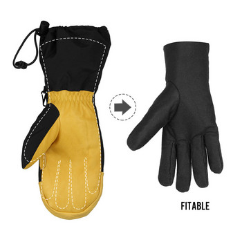 Дълги топли ски ръкавици от телешка кожа Водоустойчиви с пет пръста Ветроустойчиви зимни ръкавици за сноуборд Мотоциклетни колоездене Снежни ръкавици