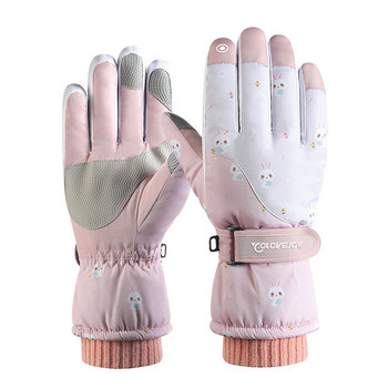 Зимни ски ръкавици Дамски пълни пръсти плюс кадифени топли водоустойчиви неплъзгащи се ръкавици за каране Сензорен екран Спортни ръкавици на открито