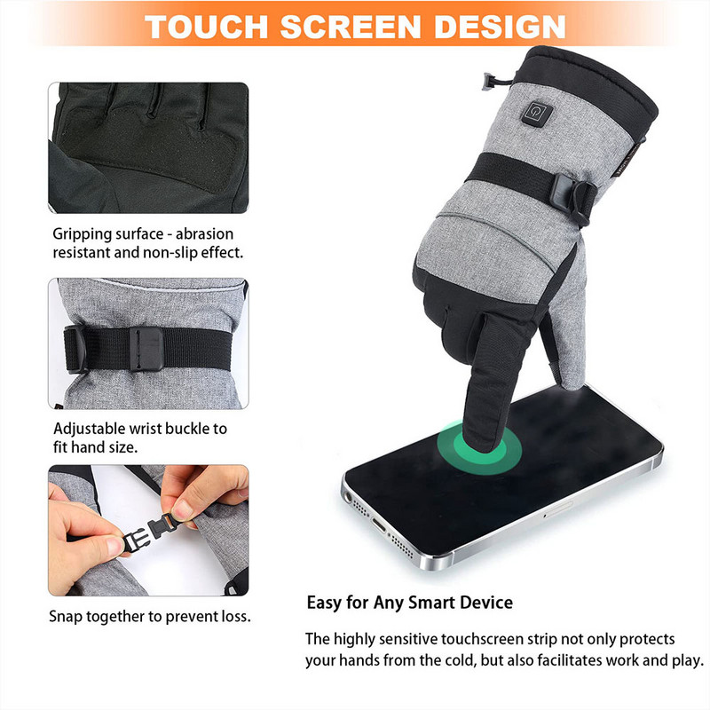 Téli hővel fűtött kesztyűk akkumulátoros motoros fűtőkesztyűk vízálló érintőképernyős kézmelegítő kerékpározáshoz síeléshez