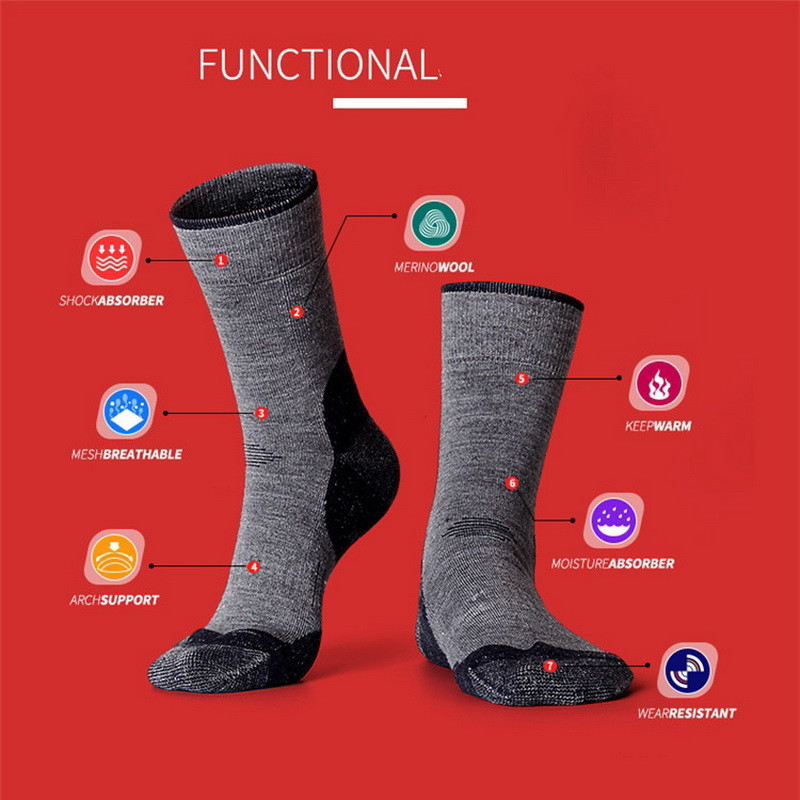 8 spalvos Žieminės merino vilnos terminės kempingo kojinės Vyrams Moteriškos slidinėjimo snieglentės Laipiojimo sportinės kojinės žygiams termokojinės