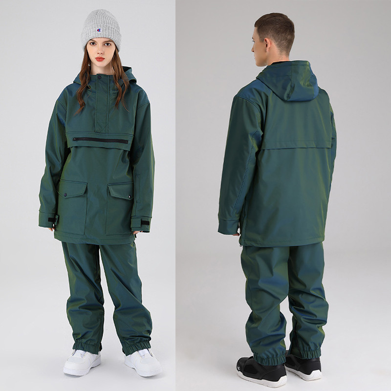 Šviesą atspindintis slidinėjimo kostiumas vyrams moterims, žiemai, šiltas, vėjui nepralaidus, vandeniui nepralaidus, kvėpuojantis slidinėjimo gobtuvas striukė + kelnių rinkinys slidinėjimo snieglenčių kostiumas