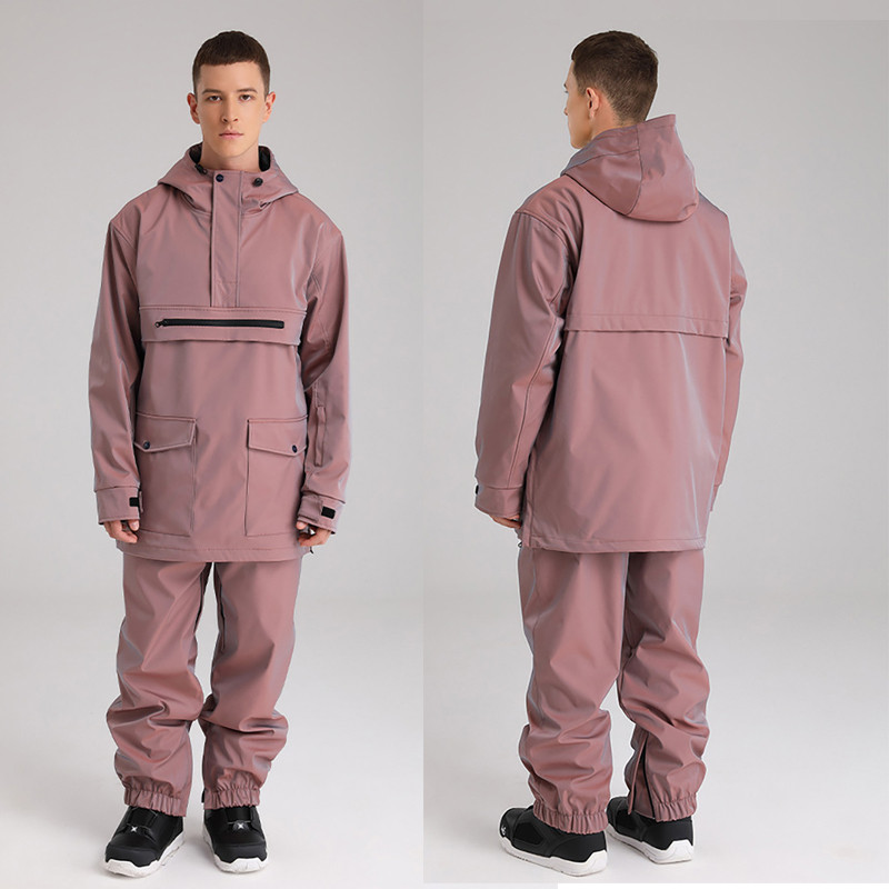 Šviesą atspindintis slidinėjimo kostiumas vyrams moterims, žiemai, šiltas, vėjui nepralaidus, vandeniui nepralaidus, kvėpuojantis slidinėjimo gobtuvas striukė + kelnių rinkinys slidinėjimo snieglenčių kostiumas