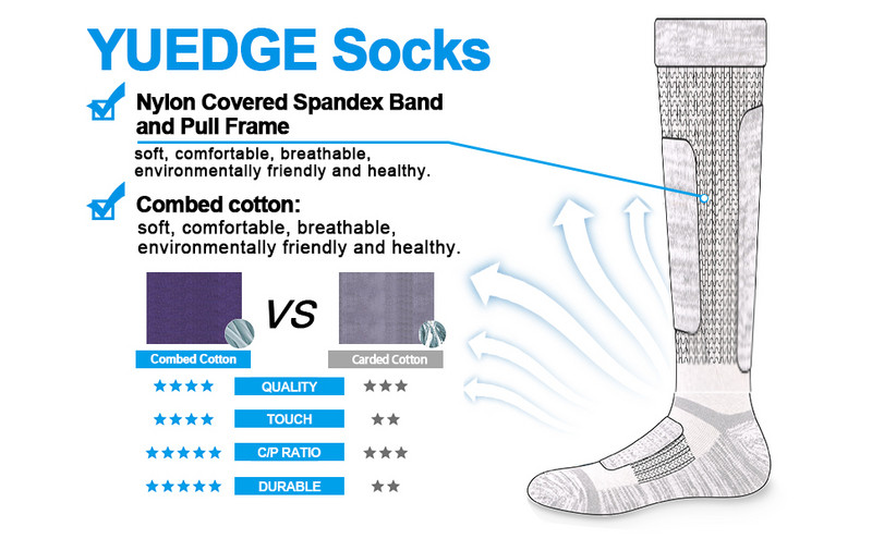 YUEDGE kvėpuojanti stora pagalvėlė ant kelių aukštai žiemos sportui snieglenčių slidinėjimo kojinės žieminės šiltos termo kojinės (2 poros / pakuotės) 37-44
