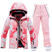 Slidinėjimo kostiumas Moteriškas Snowsuit Winter Splicing Snow slidinėjimo striukės kelnių komplektas, atsparus vėjui, atsparus vandeniui, sutirštintas šiltas snieglentė Alpine SK098