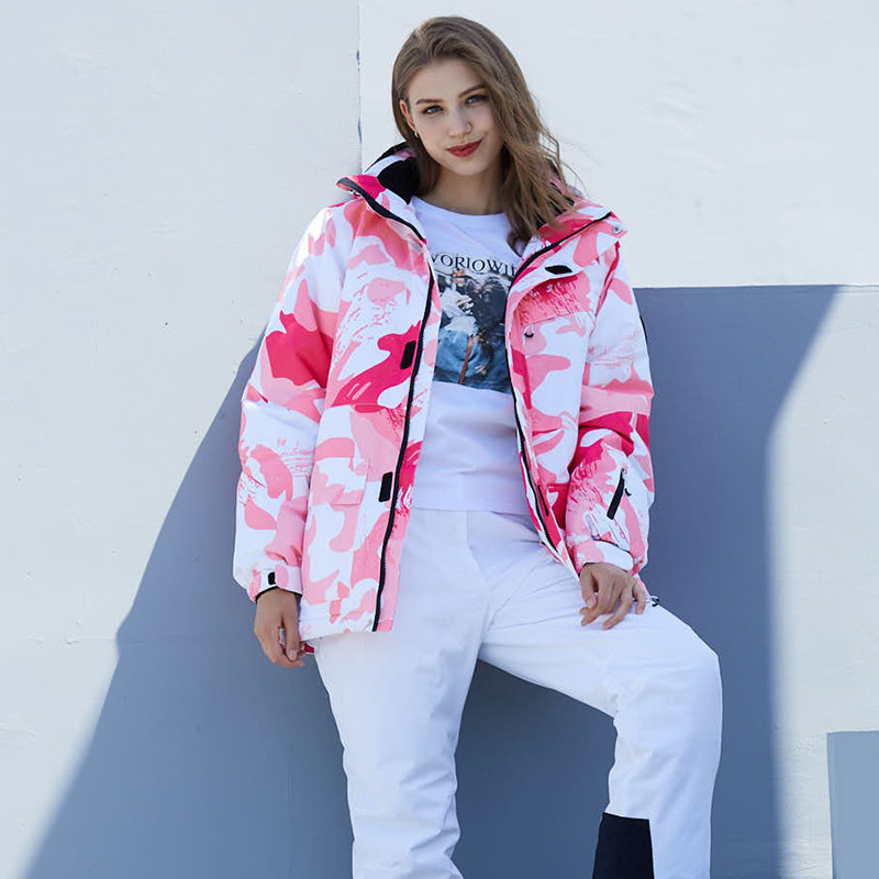 Slidinėjimo kostiumas Moteriškas Snowsuit Winter Splicing Snow slidinėjimo striukės kelnių komplektas, atsparus vėjui, atsparus vandeniui, sutirštintas šiltas snieglentė Alpine SK098