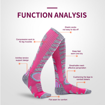 PHMAX Дамски ски чорапи Дишащи външни сноуборд ски чорапи за крака Зимни термични поларени удебелени памучни спортни чорапи за бягане