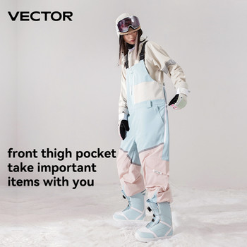 VECTOR Χοντρό ανδρικό γυναικείο παντελόνι σκι ίσια φόρμα Ολόσωμη φόρμα για σκι Σαλιάρα αδιάβροχη χειμωνιάτικη ζεστή αντιανεμική εξωτερική αθλητική σνόουμπορντ