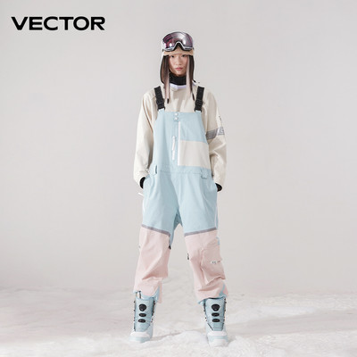 VECTOR Χοντρό ανδρικό γυναικείο παντελόνι σκι ίσια φόρμα Ολόσωμη φόρμα για σκι Σαλιάρα αδιάβροχη χειμωνιάτικη ζεστή αντιανεμική εξωτερική αθλητική σνόουμπορντ
