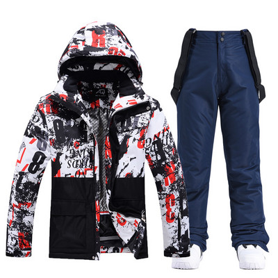 Costum de schi pentru bărbați Jachetă + pantaloni de snowboard Îmbrăcăminte de snowboard impermeabilă Jachetă și pantaloni de schi rezistentă la vânt Parka termică groasă