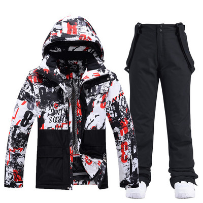 Costum de schi pentru bărbați Jachetă + pantaloni de snowboard Îmbrăcăminte de snowboard impermeabilă Jachetă și pantaloni de schi rezistentă la vânt Parka termică groasă