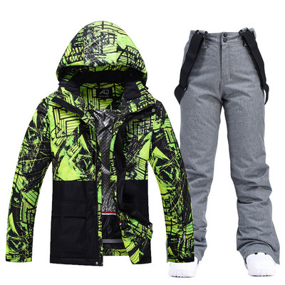 Costum de schi pentru bărbați Jachetă + pantaloni de snowboard Îmbrăcăminte de snowboard impermeabilă Jachetă și pantaloni de schi rezistentă la vânt Parka termică groasă