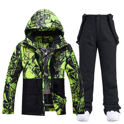 Costum de schi pentru bărbați Jachetă + pantaloni de snowboard Îmbrăcăminte de snowboard impermeabilă Jachetă și pantaloni de schi rezistentă la vânt Parka termică groasă