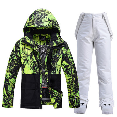 Costum de schi pentru bărbați Jachetă + pantaloni de snowboard Îmbrăcăminte de snowboard impermeabilă Jachetă și pantaloni de schi rezistentă la vânt Parka termică groasă