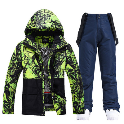 Costum de schi pentru bărbați Jachetă + pantaloni de snowboard Îmbrăcăminte de snowboard impermeabilă Jachetă și pantaloni de schi rezistentă la vânt Parka termică groasă
