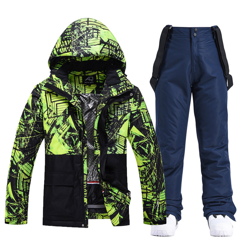 Costum de schi pentru bărbați Jachetă + pantaloni de snowboard Îmbrăcăminte de snowboard impermeabilă Jachetă și pantaloni de schi rezistentă la vânt Parka termică groasă