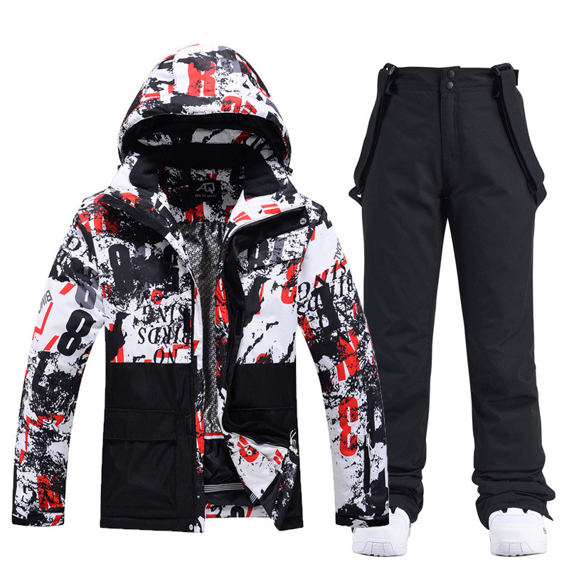 Costum de schi pentru bărbați Jachetă + pantaloni de snowboard Îmbrăcăminte de snowboard impermeabilă Jachetă și pantaloni de schi rezistentă la vânt Parka termică groasă