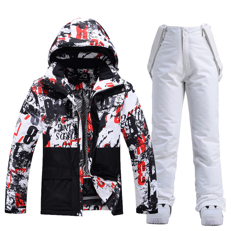 Costum de schi pentru bărbați Jachetă + pantaloni de snowboard Îmbrăcăminte de snowboard impermeabilă Jachetă și pantaloni de schi rezistentă la vânt Parka termică groasă