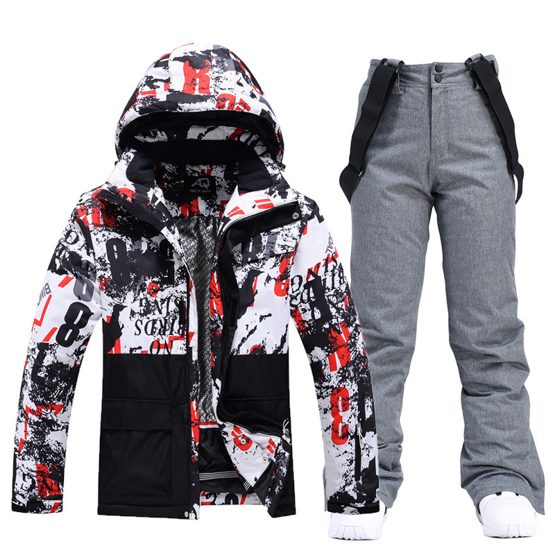 Costum de schi pentru bărbați Jachetă + pantaloni de snowboard Îmbrăcăminte de snowboard impermeabilă Jachetă și pantaloni de schi rezistentă la vânt Parka termică groasă
