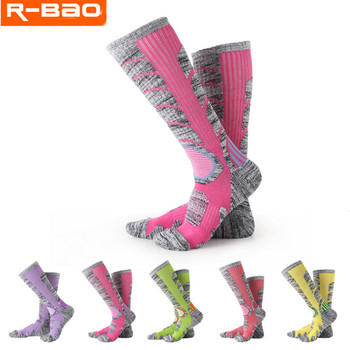 R-BAO 1 чифт есенни зимни памучни чорапи за планински туризъм на открито, ски чорапи, удебелени топли полуспортни чорапи за жени, мъже на едро