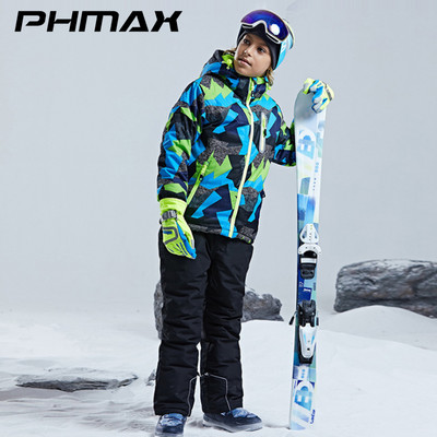 PHMAX Jachetă de schi pentru copii, caldă, impermeabilă, salopetă de schi pentru copii, jachetă de snowboard de iarnă 2022, pentru băieți și fete, în aer liber, cu pantaloni pentru zăpadă.