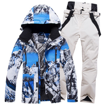 Зимен нов ски костюм Спорт на открито Сноуборд яке Мъжки панталони за сняг Ветроустойчив Водоустойчив ски комплект Удебелено топло облекло Гащеризон