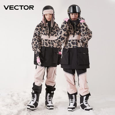 VECTOR Ски облекло Дамско мъжко пуловер с качулка Светлоотразяващо трендово ски облекло Удебелено топло и водоустойчиво ски оборудване Ски костюм Дамски
