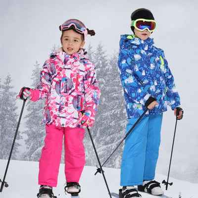 2020 Νέα Παιδική Στολή Σκι Χειμερινή -30 Μοίρες Ρούχα Snowboard Ζεστά αδιάβροχα μπουφάν χιονιού εξωτερικού χώρου + παντελόνια για κορίτσια και αγόρια Μάρκα