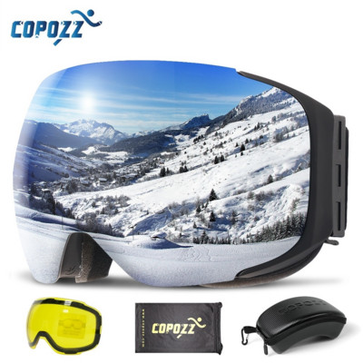 COPOZZ Магнитни ски очила с 2s бърза смяна на стъкла и комплект калъфи UV400 Защита против замъгляване Сноуборд ски очила за мъже жени