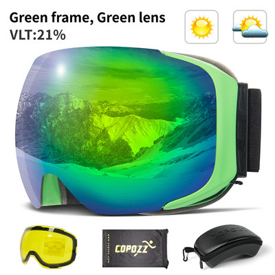 COPOZZ magnetske skijaške naočale s 2s brzim izmjenjivim lećama i kompletom futrola UV400 zaštita protiv magljenja skijaške naočale za snowboard za muškarce žene