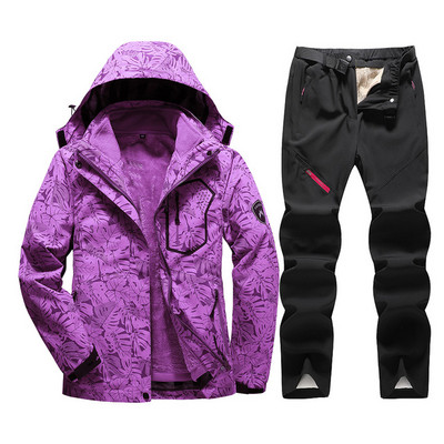 Zimsko debelo, toplo žensko skijaško odijelo Vodootporno, otporno na vjetar, skijaška jakna za daskanje na snijegu + kompleti hlača Ženska snježna odijela