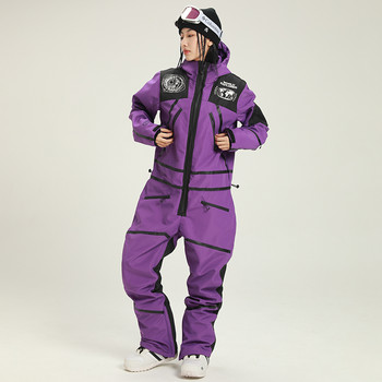 Нов спортен дамски ски костюм Зимен дамски еднокомпонентен снежен костюм Водоустойчив женски сноуборд гащеризон с качулка Планински гащеризон Дрехи